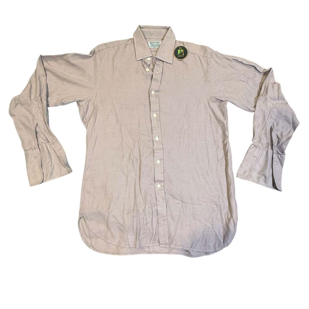 Hilditch & Key Men's Dress Shirt 15.5 39cm Brown Micro-Check Long Sleeve